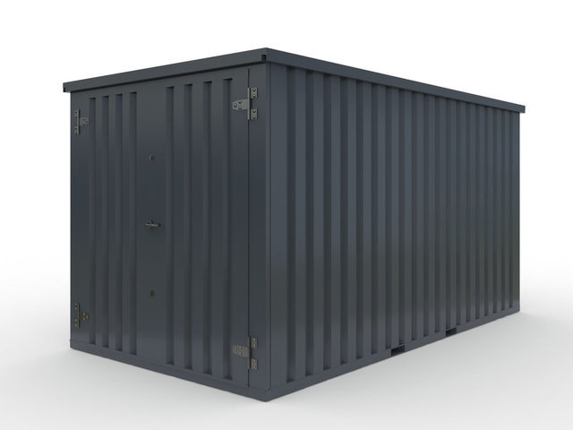 Storage-Tech Image: 13ft S-Series Storage Container (closed, side-angle, dark gray)