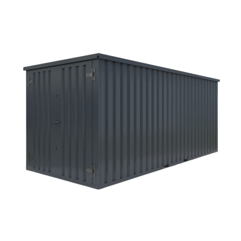 Storage-Tech Image: 16ft S-Series Storage Container (closed, side-angle, dark gray)