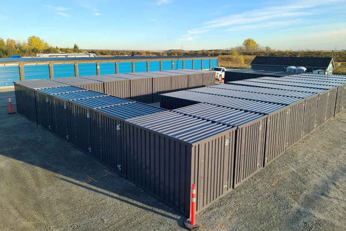 Aerial view of Storage-Tech storage containers installed outdoors