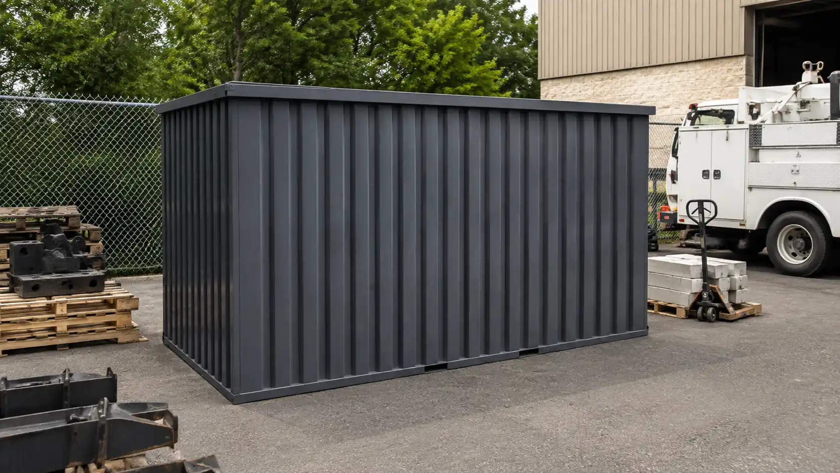 Storage-Tech flat pack storage container used for commercial inventory