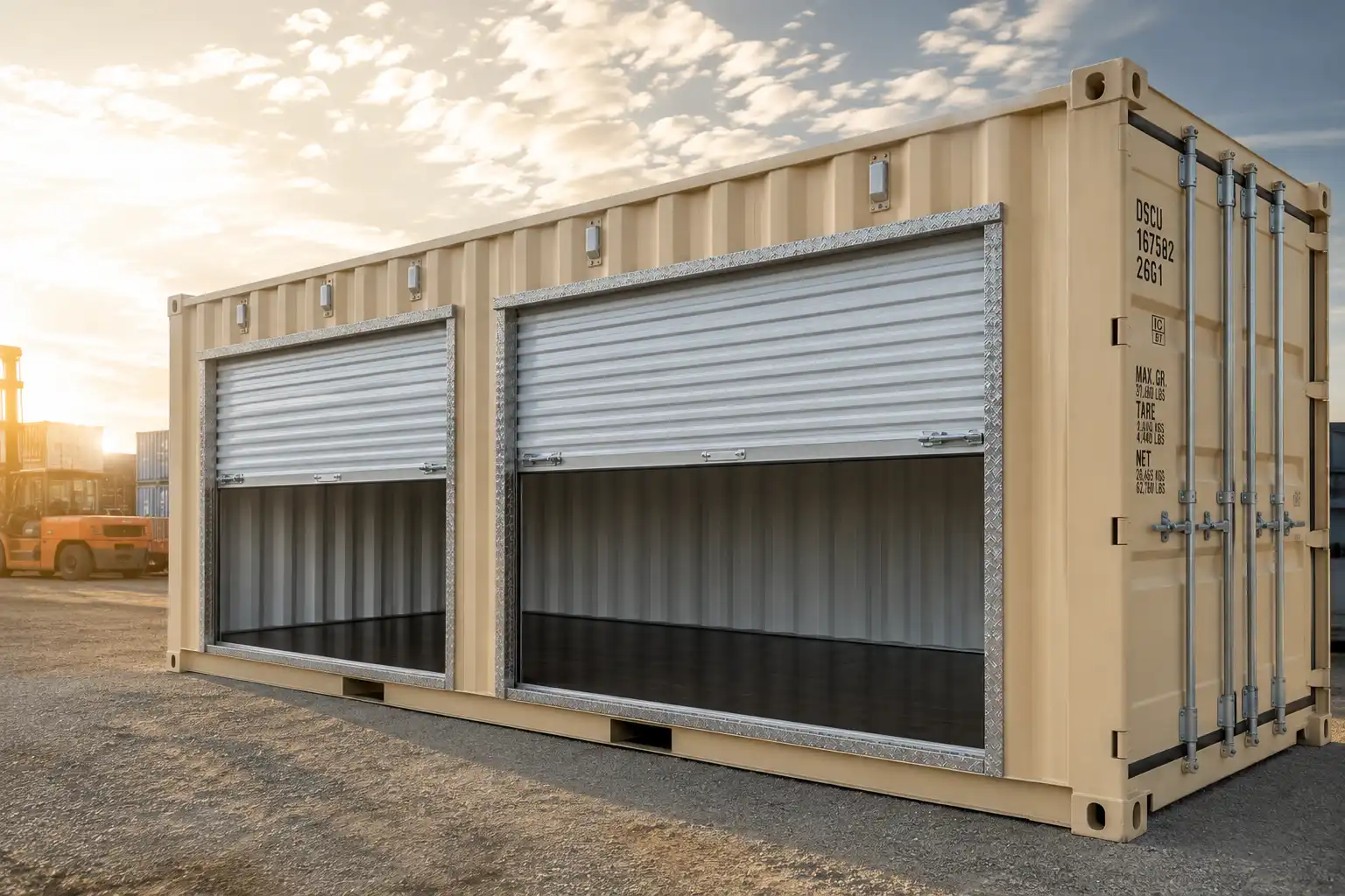 Storage-Tech roll-up door containers with framing kits